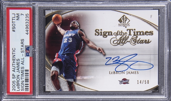 2005/06 UD SP Authentic "Sign Of The Times All-Stars" #SOTTLJ LeBron James Signed Card (#14/50) – PSA NM 7